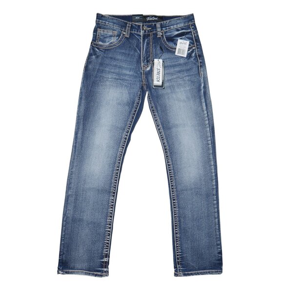 NEW True Luck Bootcut Jeans Men's Size 34x30 Thick Stitch Dark Wash BKE - Picture 2 of 9